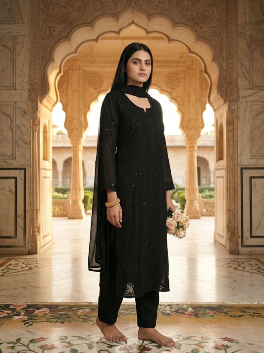 Black Nazakat Sitara Authentic Lucknowi Kurta Set