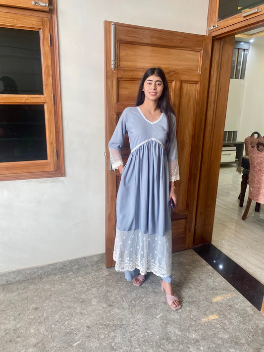 GD's Grey Chikankari Alia Cut Dress