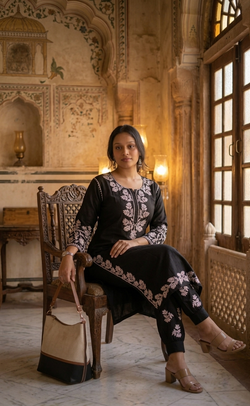Black Amara Gulabi Dhaga’s Gulab Kurta with Afghani Pant Set