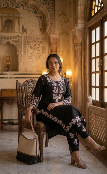 Black Amara Gulabi Dhaga’s Gulab Kurta with Afghani Pant Set