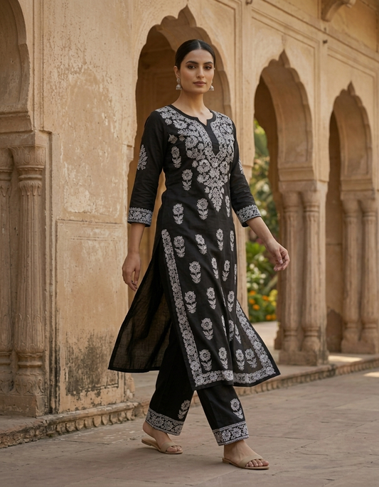 Black Aisha Authentic Lucknowi kurta Palazzo Set New