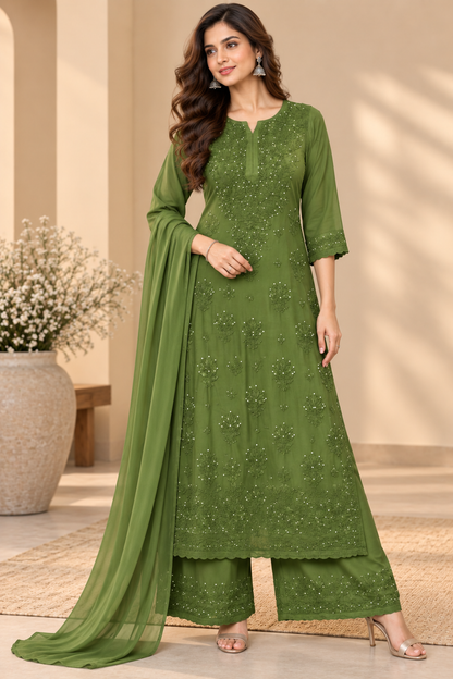 Gold Bloom Kurta Set with Dupatta