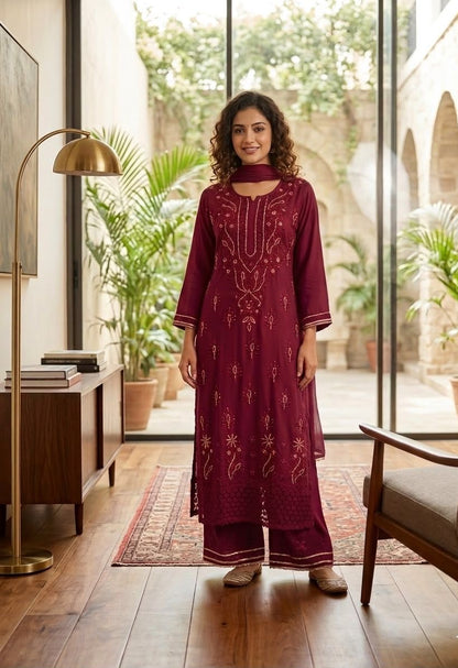 Naazakat & Noor Co Authentic Lucknowi Kurta Set with Dupatta