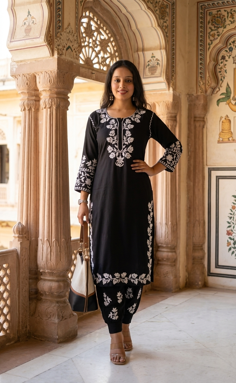 Black Amara Gulabi Dhaga’s Gulab Kurta with Afghani Pant Set