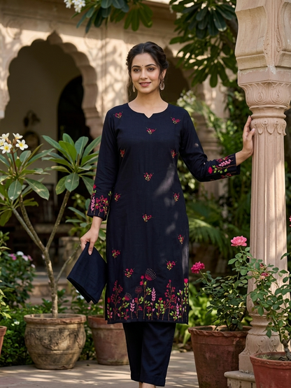 Jugnu Gulabi Dhaga Kurta Set in Black