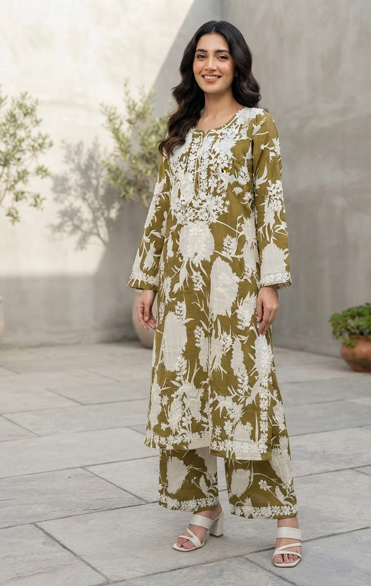 Zara Authentic Lucknowi Kurta Set in Slub Cotton 2