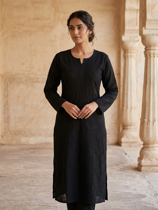 Black Khush Rang Gulabi Dhaga Kurta Set