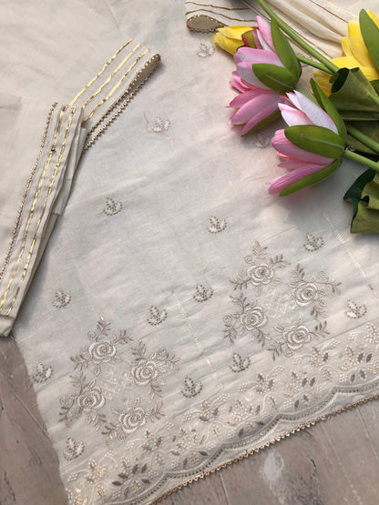 Manzil unstitched 3 piece set