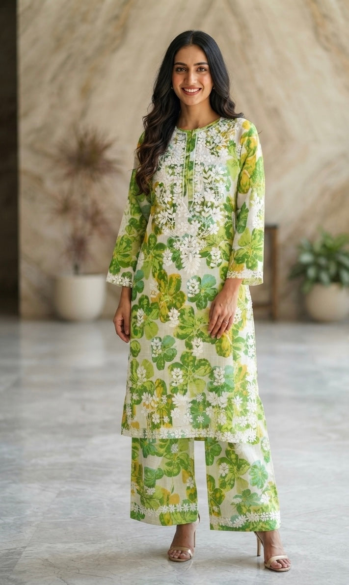 Zara Authentic Lucknowi Kurta Set in Slub Cotton 2