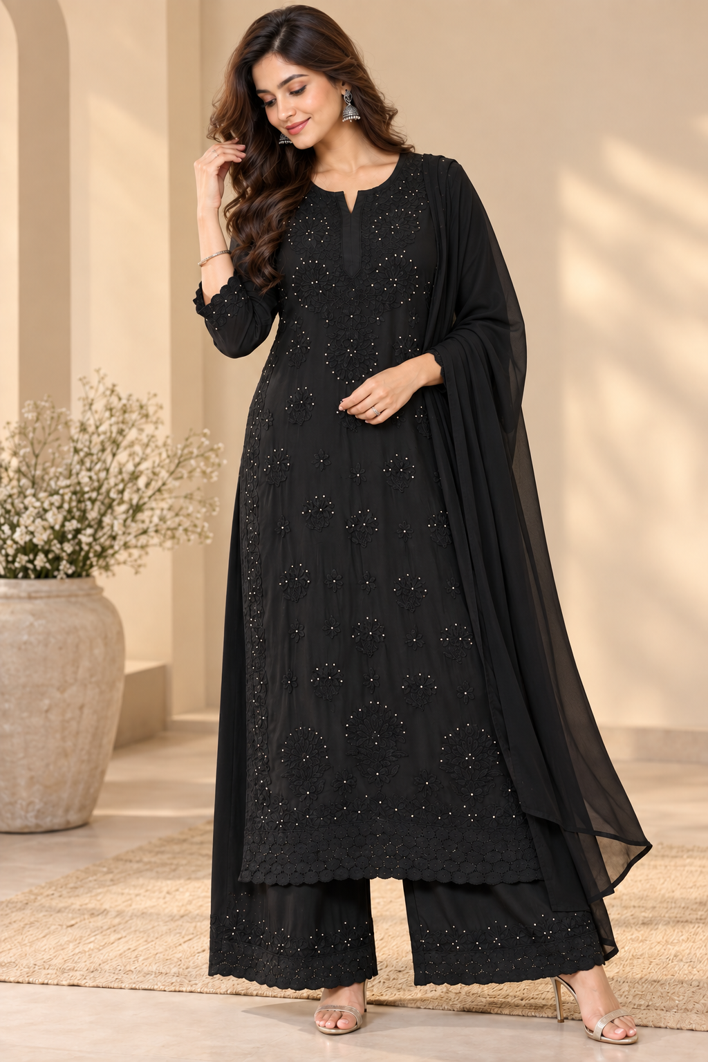 Gold Bloom Kurta Set with Dupatta