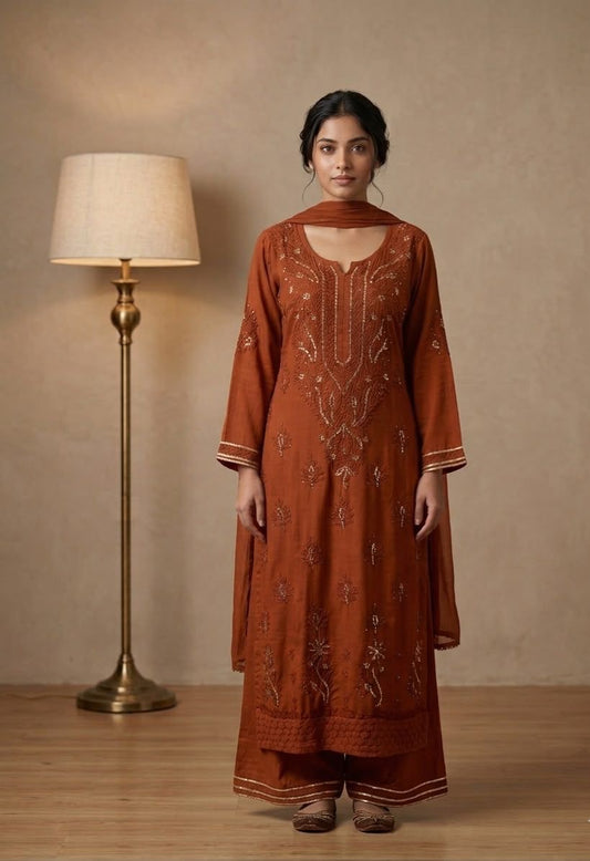 Naazakat & Noor Authentic Lucknowi Kurta Set with Dupatta