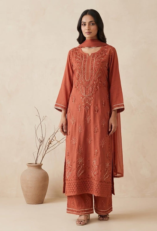 Naazakat & Noor Authentic Lucknowi Kurta Set with Dupatta