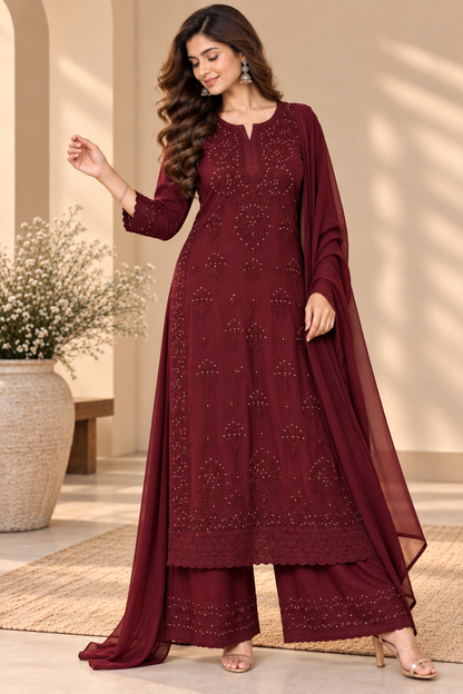 Gold Bloom Kurta Set with Dupatta
