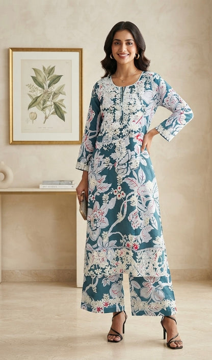 Zara Authentic Lucknowi Kurta Set in Slub Cotton 2