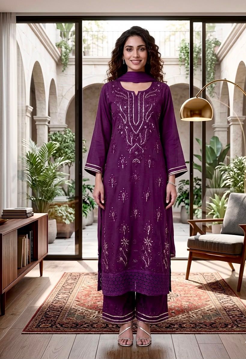 Naazakat & Noor Co Authentic Lucknowi Kurta Set with Dupatta