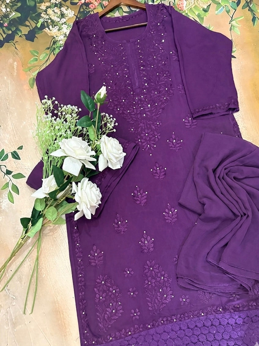 Naazakat & Noor Co Authentic Lucknowi Kurta Set with Dupatta