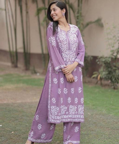 Gulabi Dhaga's Lavender Authentic Chikankari Kurta Set