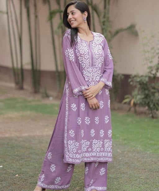 Gulabi Dhaga's Lavender Authentic Chikankari Kurta Set