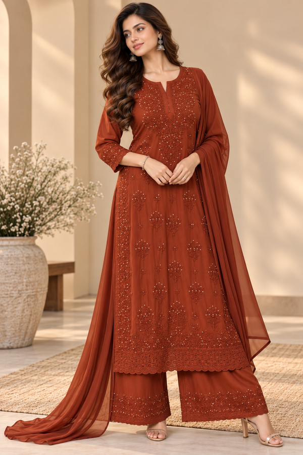 Gold Bloom Kurta Set with Dupatta