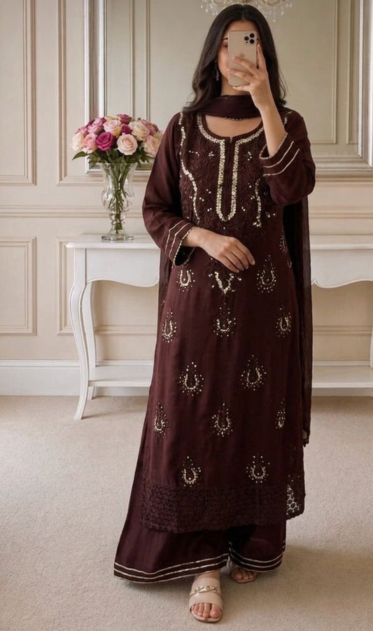 Naazakat & Noor Co Authentic Lucknowi Kurta Set with Dupatta