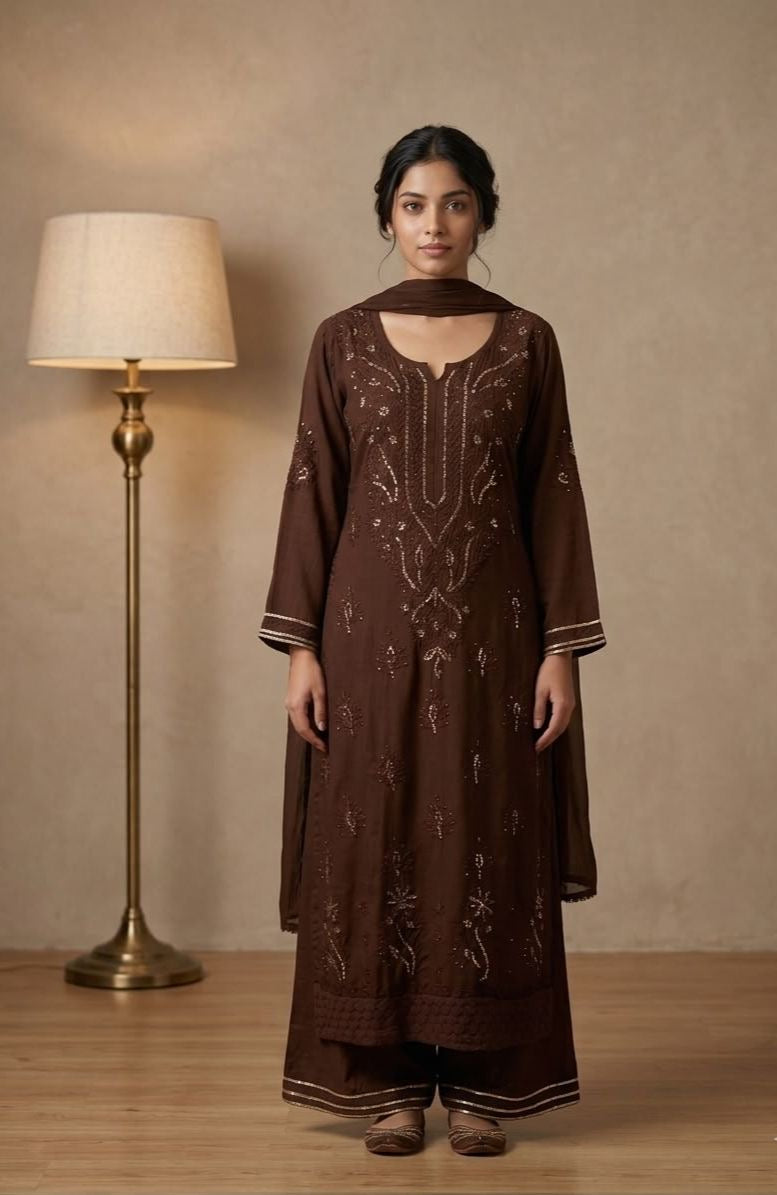 Naazakat & Noor Co Authentic Lucknowi Kurta Set with Dupatta
