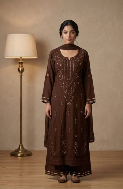 Naazakat & Noor Co Authentic Lucknowi Kurta Set with Dupatta