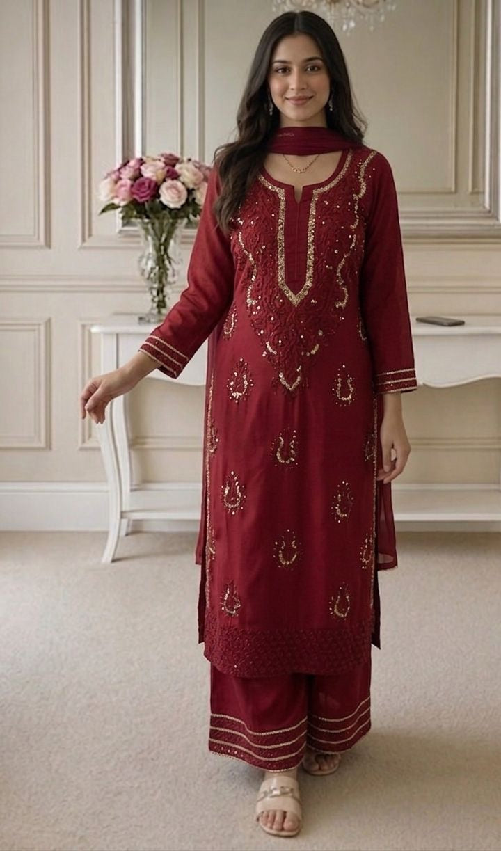 Naazakat & Noor Co Authentic Lucknowi Kurta Set with Dupatta