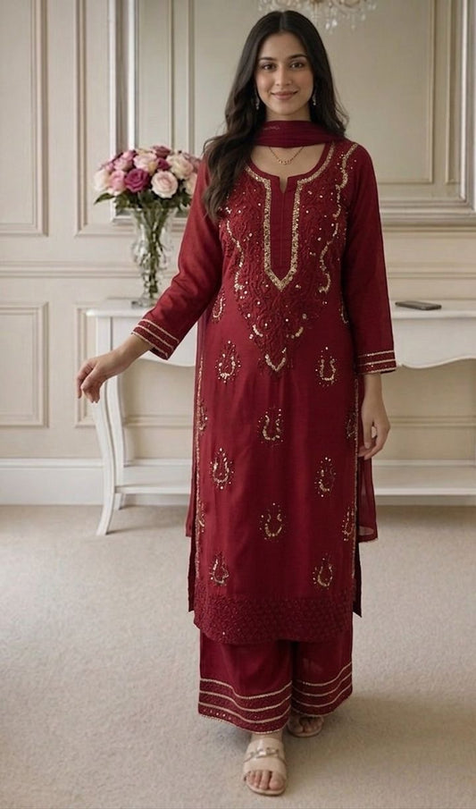 Naazakat & Noor Co Authentic Lucknowi Kurta Set with Dupatta