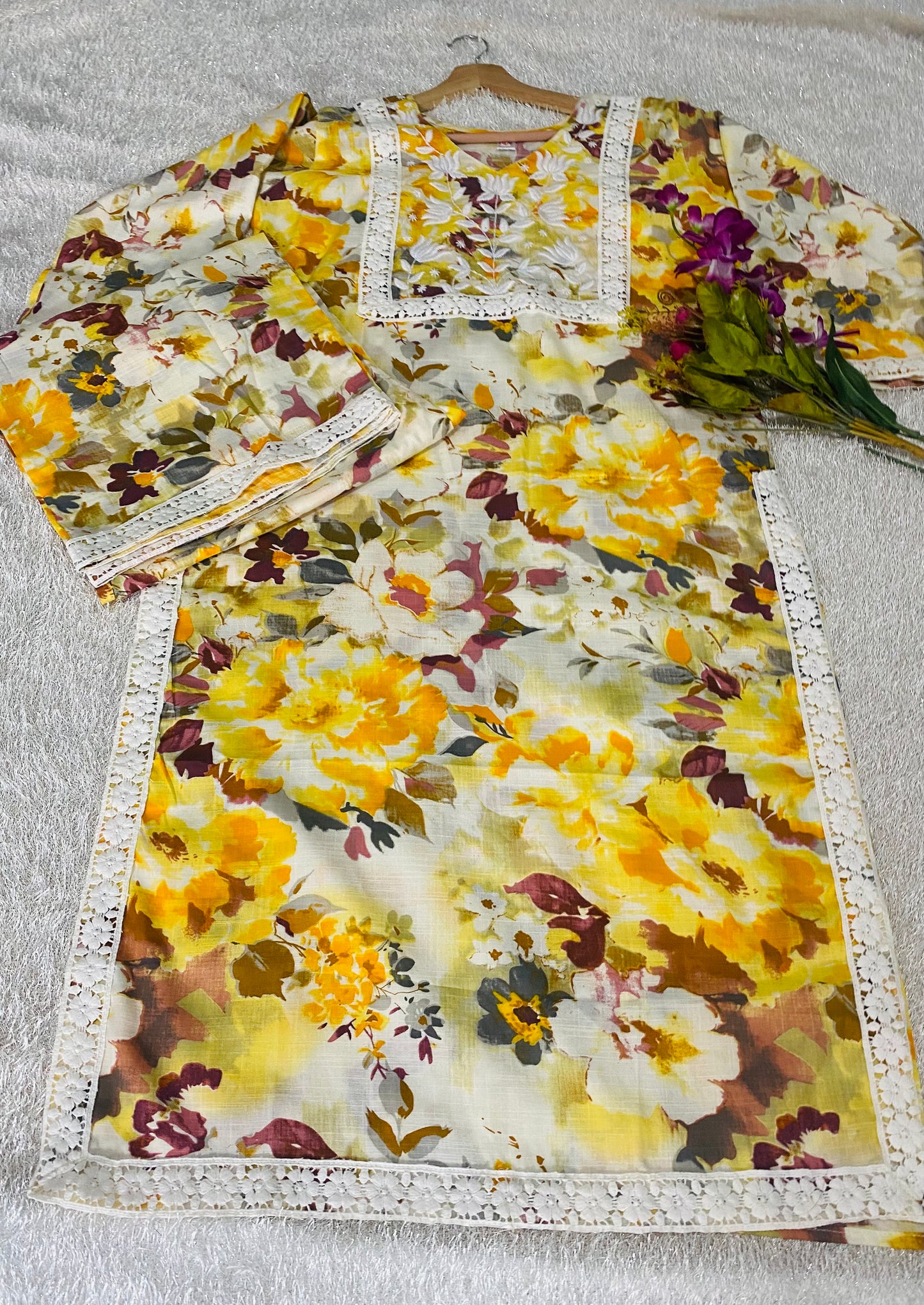 Diya 1 D Authentic Lucknowi Kurta Palazzo Set in Organic Slub Cotton