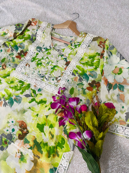 Diya 1 D Authentic Lucknowi Kurta Palazzo Set in Organic Slub Cotton
