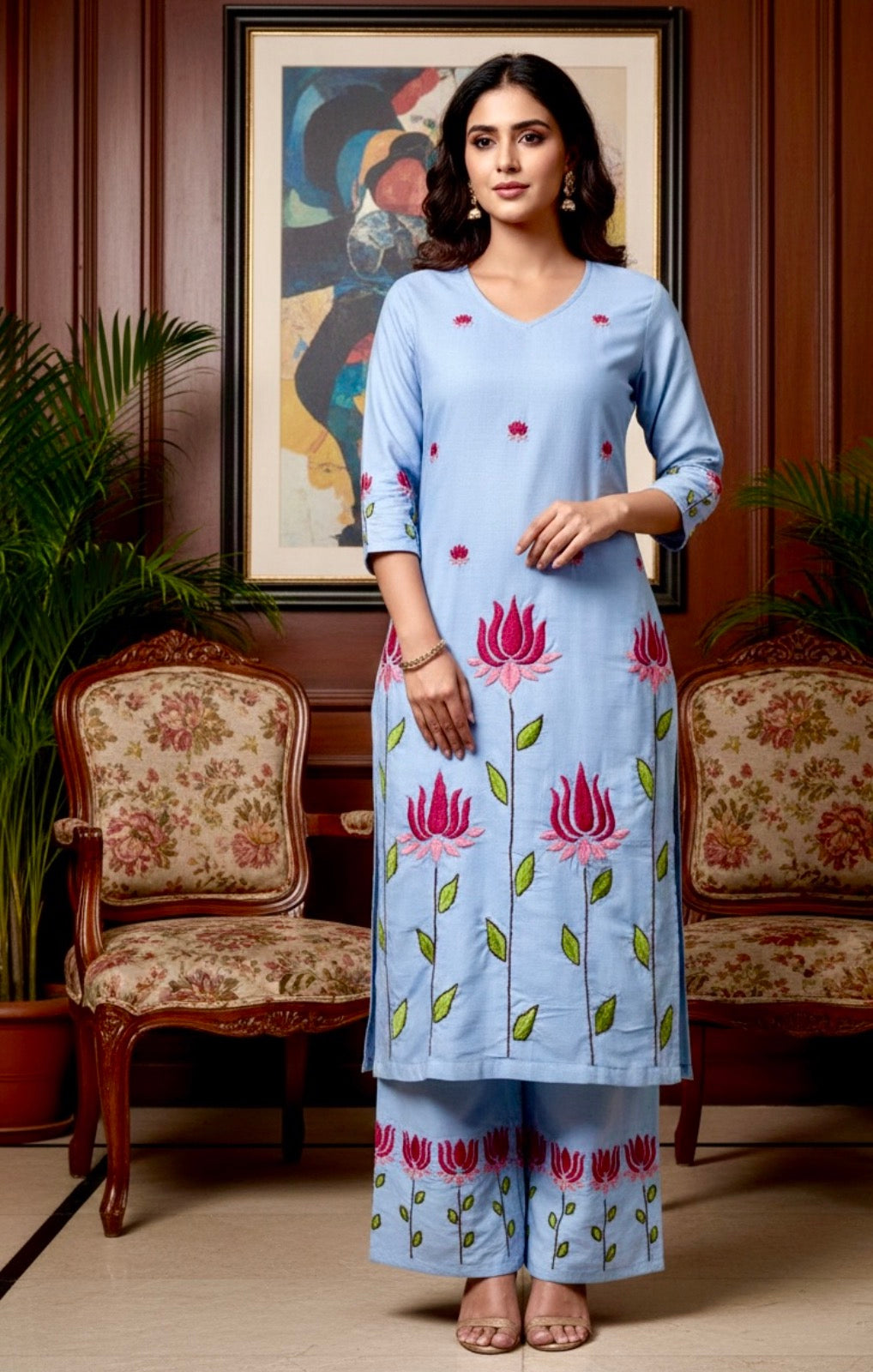 Zara Authentic Lucknowi Kurta Set in Slub Cotton 2