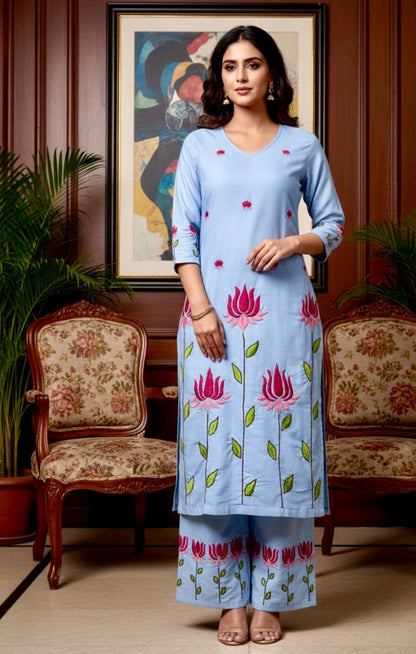 Zara Authentic Lucknowi Kurta Set in Slub Cotton 2