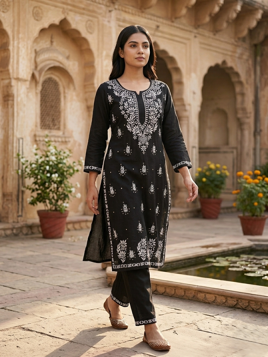 Black Tara Gulabi Dhaga's  Kurta Set