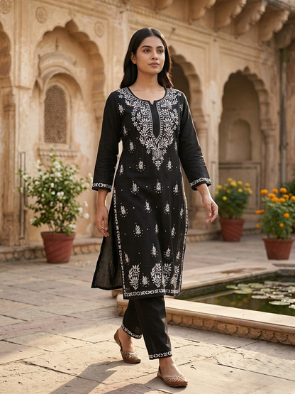 Black Tara Gulabi Dhaga's  Kurta Set