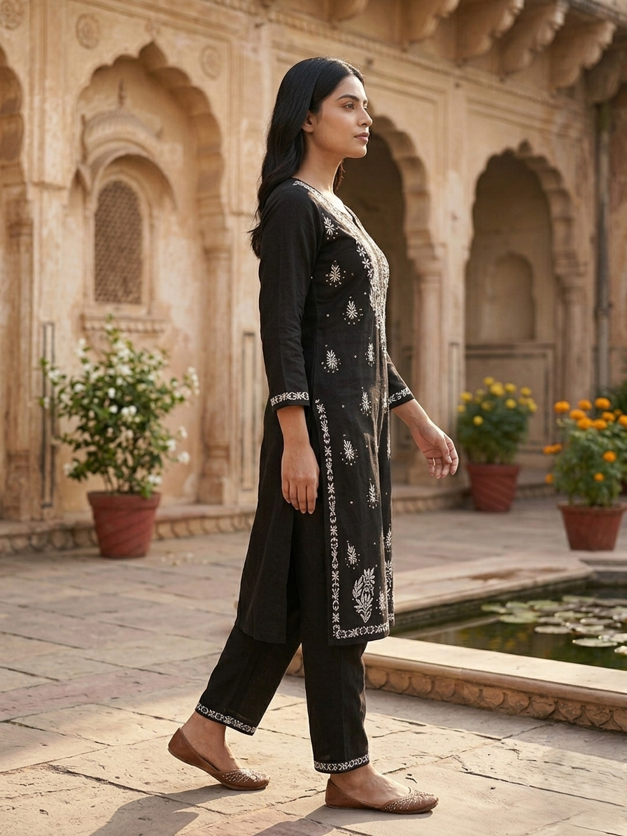 Black Tara Gulabi Dhaga's  Kurta Set