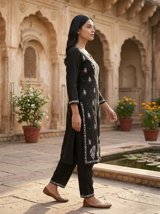 Black Tara Gulabi Dhaga's  Kurta Set