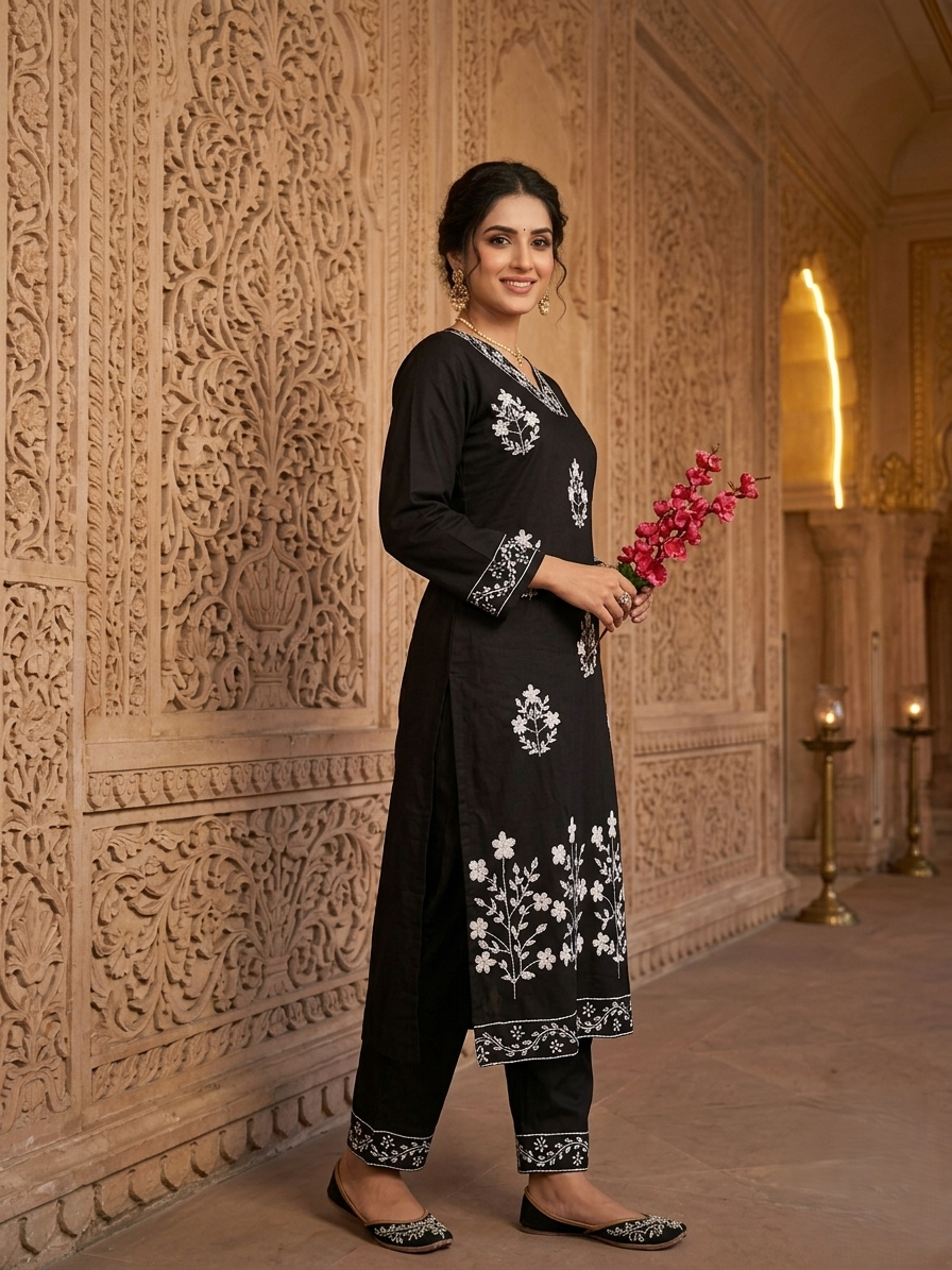 Black Kritika 2 Gulabi Dhaga Kurta Set