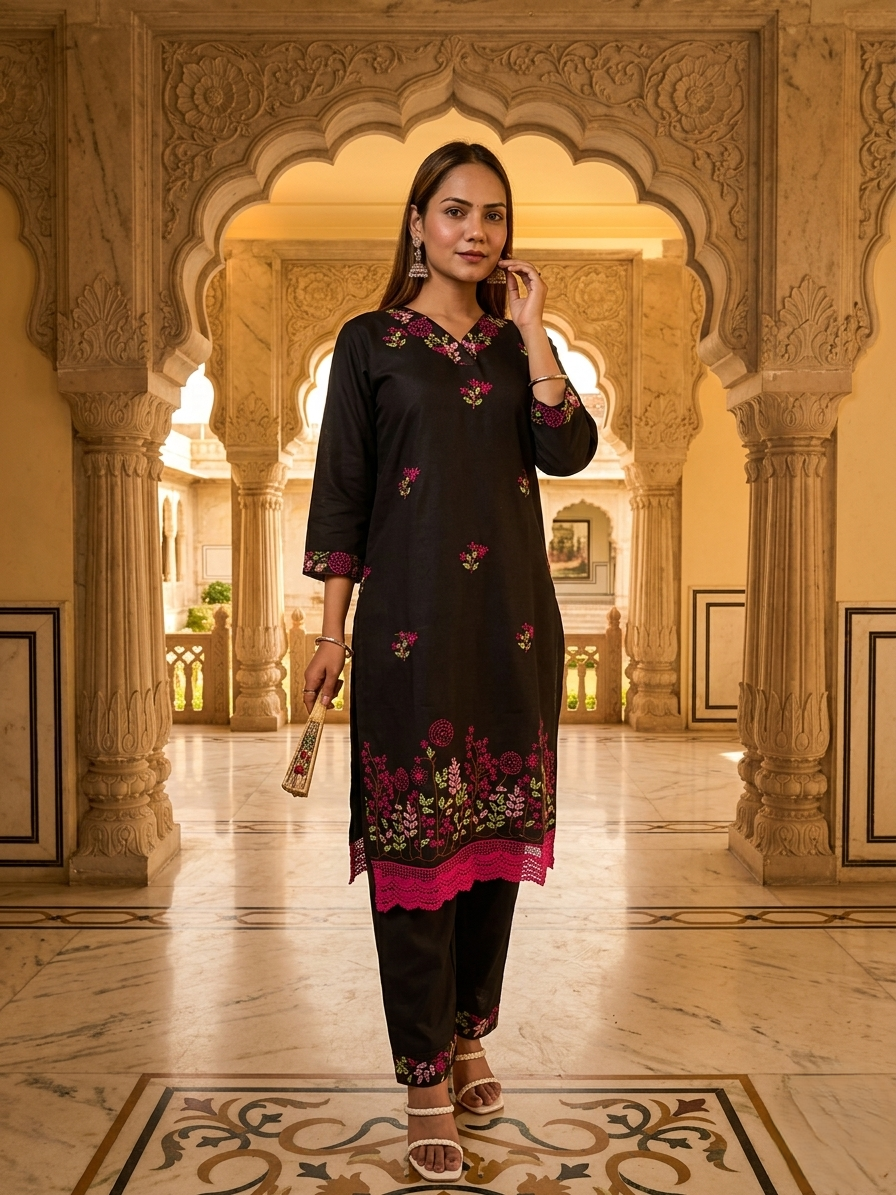 Black Noor Ada Kurta Set