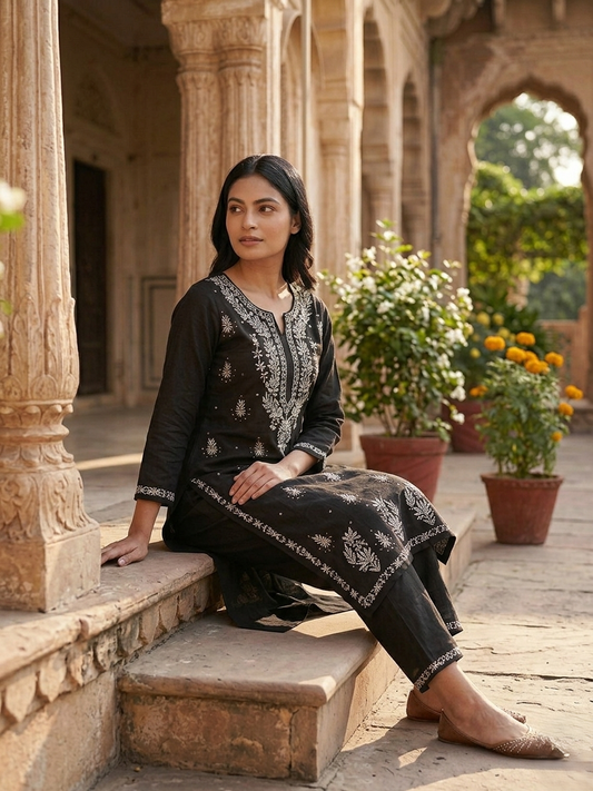 Black Tara Gulabi Dhaga's  Kurta Set