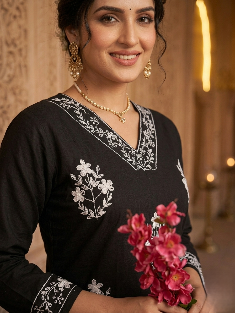 Black Kritika 2 Gulabi Dhaga Kurta Set