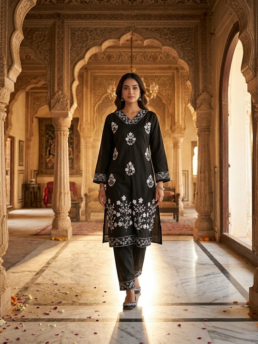 Black Kritika 2 Gulabi Dhaga Kurta Set