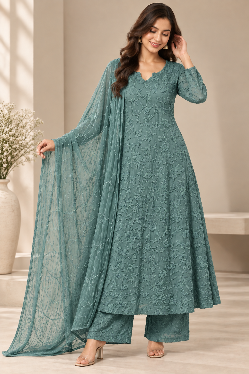 Rose Bloom Kurta Set with Dupatta
