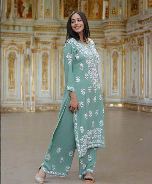 Gulabi Dhaga's Authentic Sea Green Kurta Set