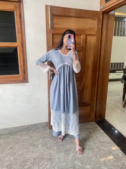 GD's Grey Chikankari Alia Cut Dress