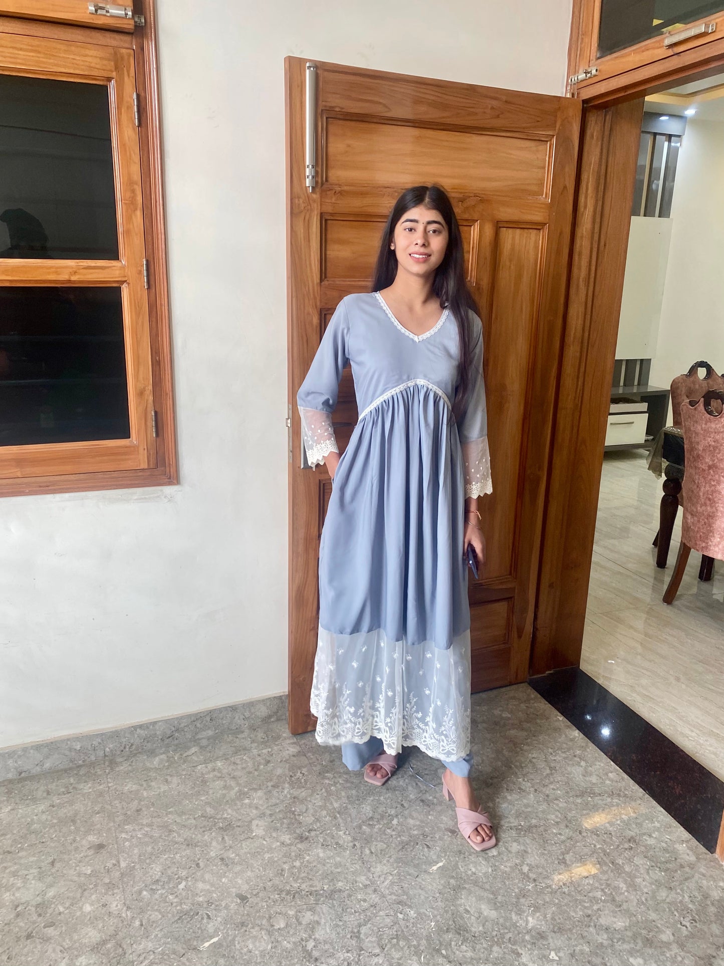 GD's Grey Chikankari Alia Cut Dress