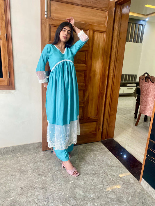 GD's Sea Green Chikankari Alia Cut Dress