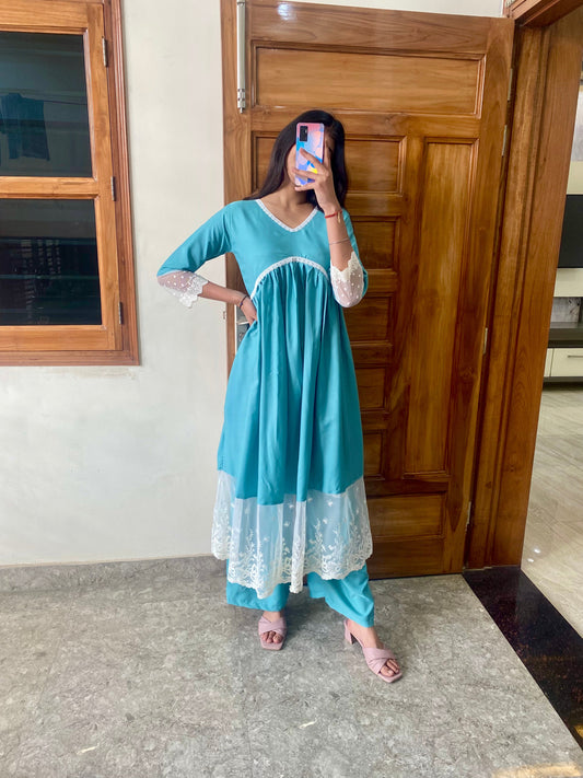 GD's Sea Green Chikankari Alia Cut Dress