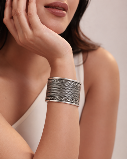 Antique Silver Wide Cuff Bracelet
