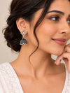 Oxidized Silver Diamond-Shaped Crystal Studded Traditional Jhumka Earrings