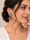 Oxidized Silver Floral Sunburst Studded Traditional Jhumka Earrings